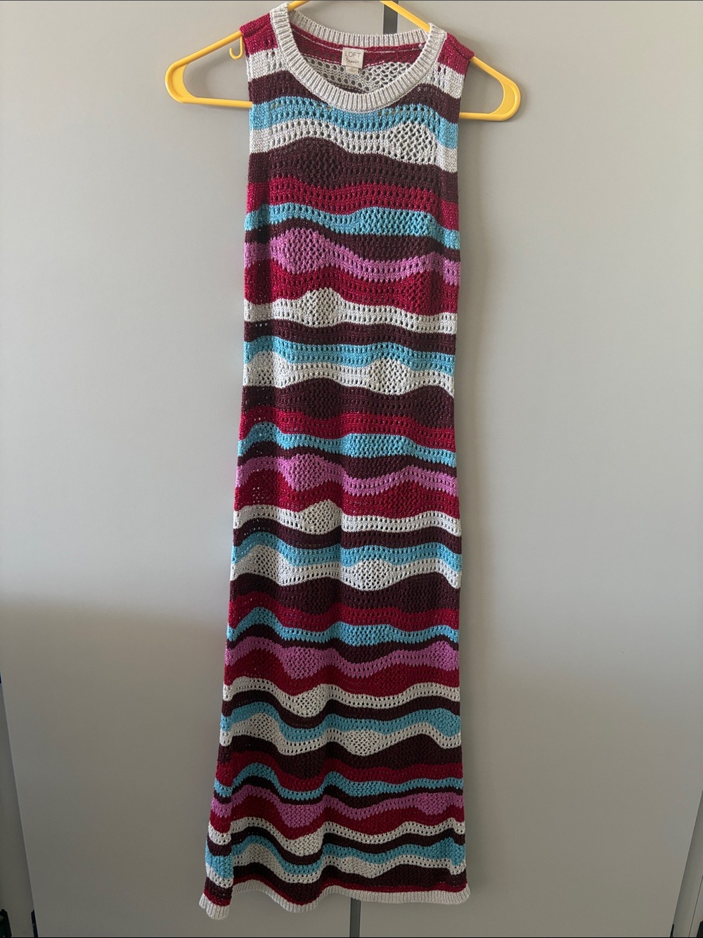 LOFT Multicolor Crochet Stripe Swim Coverup - Burgundy, Pink, Blue, White